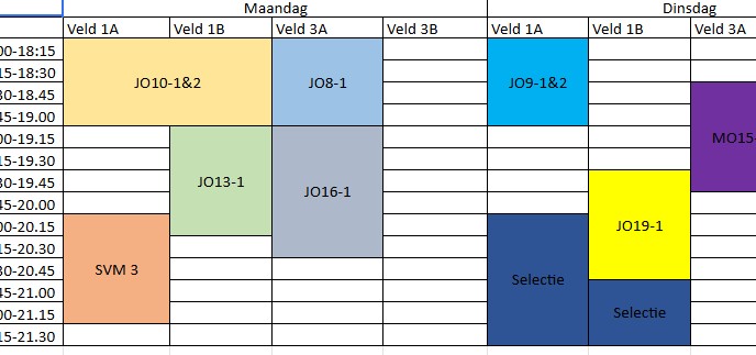 Trainingsschema jeugd seizoen 2026-2027